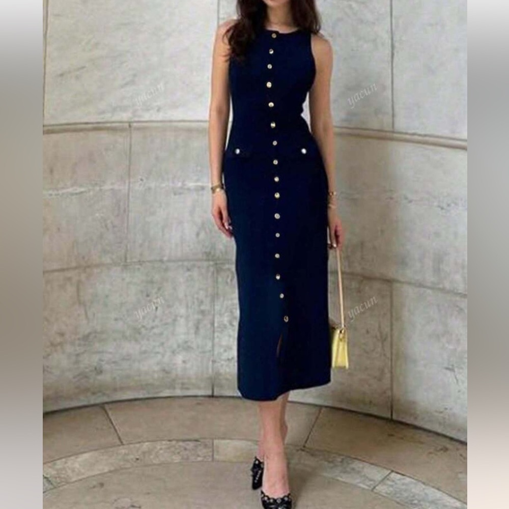 Micas meshki inspired Navy Blue Sleeveless Maxi Dress S - Picture 2 of 5